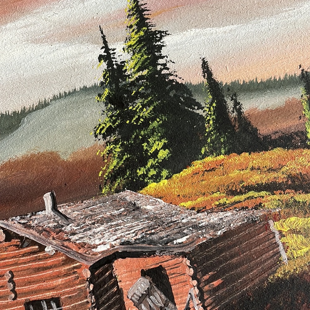 Ray Senft vintage hand painted wood log cabin in the woods forest nature 1970s - Picture 4 of 14
